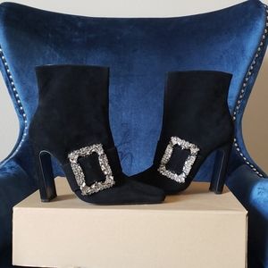 "NEW" Zara Suede Boots (Real) w/Rhinestone Buckle